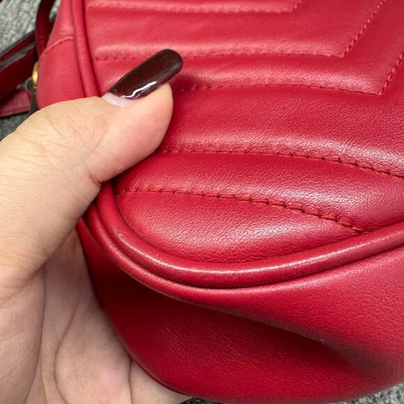 GUCCI GG Marmont Red Leather Shoulder Bag 480-012725 - Picture 11 of 16